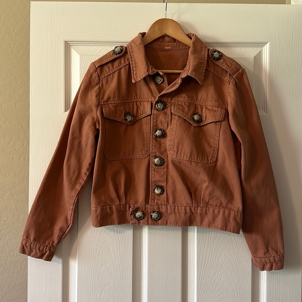 Free People Denim Slouchy Eisenhower Jacket in Terracotta - Picture 4 of 8